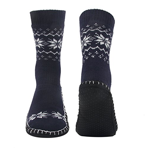 Vihir Men's Slipper Socks With Suede Non Slip Sole -Winter Knitted Non-Skid Home Warm Floor Socks Indoor Floor Stocking House