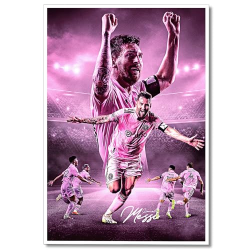GUANKE Lionel Poster Football Superstar Messi Poster, Messi Posters for Boys Bedroom Decor, Sports Soccer Canvas Wall Art, Pink Messi Print Pictures Fan Gifts 12x16in Unframed