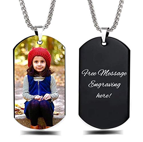 Interway Trading Personalized Custom Photo and Message Necklace Pendant Keychain Dog tag (Black Tag -Full Color Photo)