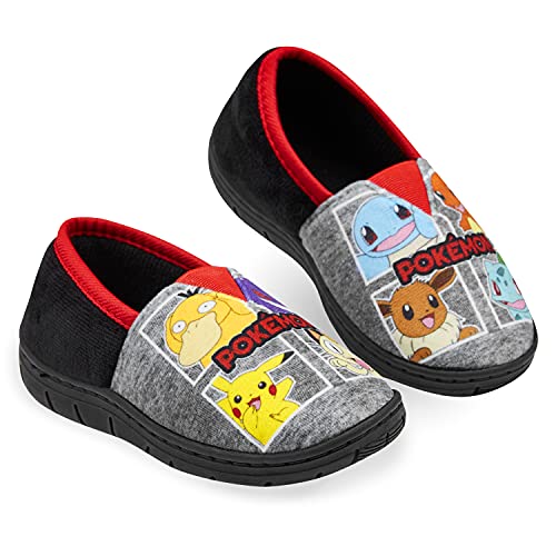 Pokemon Boys Slippers, Pikachu Bulbasaur Soft Kids Shoes, Gifts for Boys (Black/Red, 1)