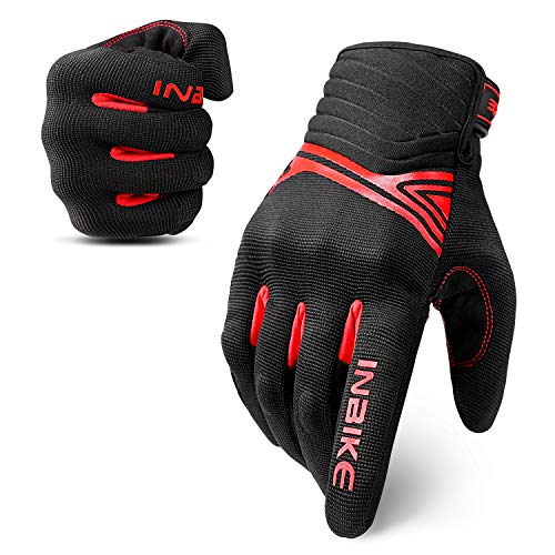 INBIKE Breathable Mesh Motorcycle Gloves Touchscreen with TPR Palm Pad Hard Knuckles Black Red Large