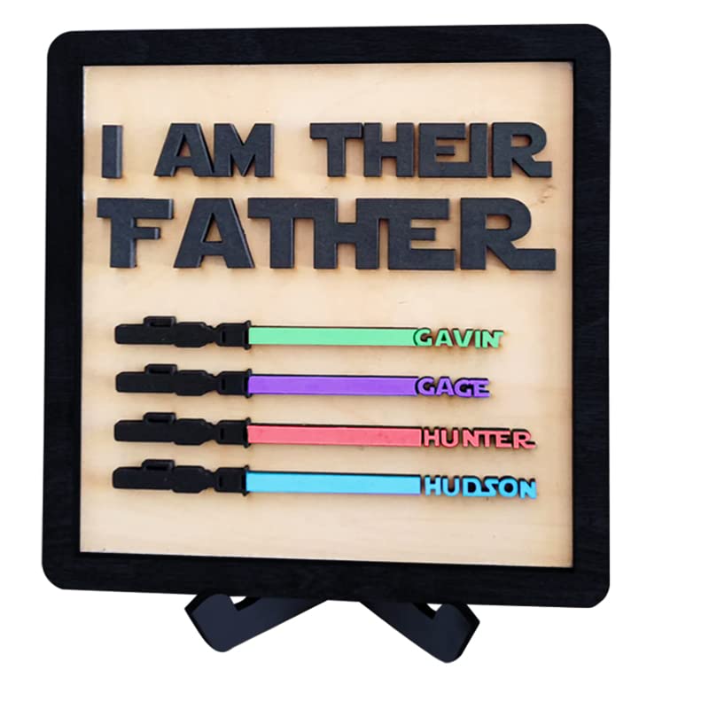 Personalized Custom Colors Family Names Sabers Wooden Signs I AM THEIR FATHER Engraved Desk Décor Plaques for DAD Papa Daddy Grandpa Gifts for fathers day