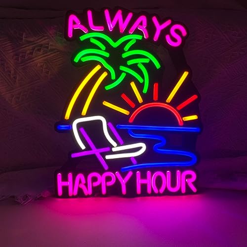 LDGJ 17'× 13' always happy hour neon light up sign,led beer bar for,home Preppy room bedroom wall man cave pink decor stuff aesthetic preppy decoration