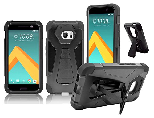 NEM HTC 10 Case, Hybrid Armor Case Protective Dual Layer and Advanced Shock Absorption Protection with Horizontal & Vertical Kickstand for HTC 10 (Black)