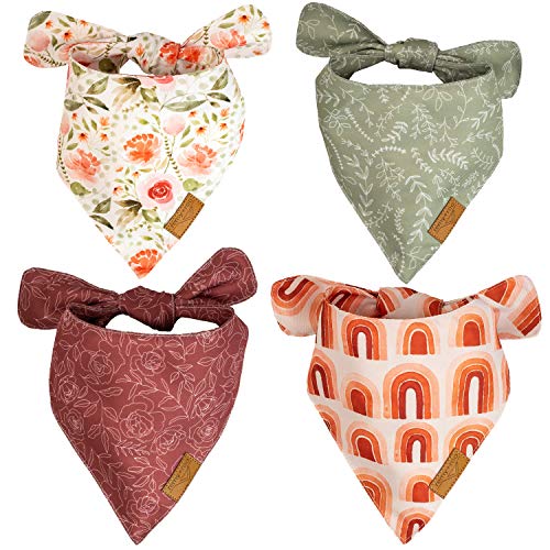 Remy+Roo Dog Bandanas - 4 Pack | Rubi Set | Premium Durable Fabric | Unique Shape | Adjustable Fit | Multiple Sizes Offered | (Large)
