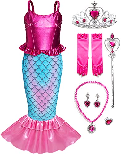 Funna Girls Mermaid Costume Princess Dress Up with Accessories Pink, 5T