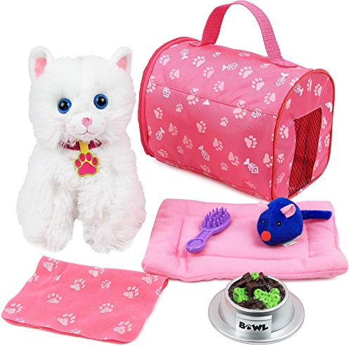 Click N’ Play Toy Kitten for Kids, 8 Piece Play Cat Set, Cat Toy for Girls 2-6 Years Old, Cat Toys for Kids, Includes a Toy Cat Bed and Carrier