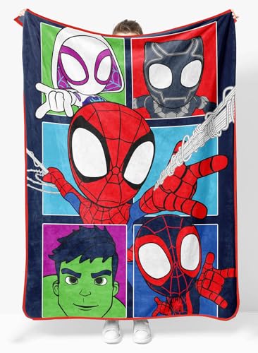 Marvel Spidey & His Amazing Friends Plush Throw Blanket - Measures 46 x 60 Inches - Super Soft & Cozy Fleece Kids Bedding Features Miles Morales & Ghost Spider Gwen