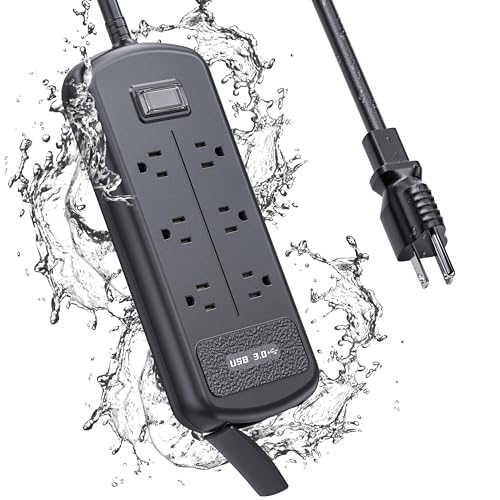 USB Outdoor Power Strip Weatherproof, Waterproof Surge Protector with 3 USB Ports and 6 Outlets, 6 FT Extension Cord for Office Patio Porch
