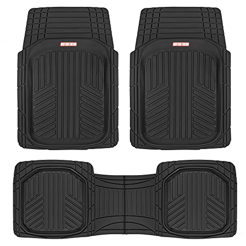 Motor Trend DeepDish Floor Mats for Cars Full Set, All-Weather Rubber Automotive Floor Mats, Performance Plus Heavy Duty Car Mats, Flexible Liners for Truck Van SUV (Black)