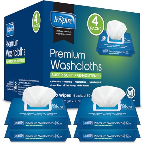 Inspire Adult Wet Wipes, Adult Wash Cloths, Adult Wipes for Incontinence & Cleansing for Elderly, 8'x12' (200 count)