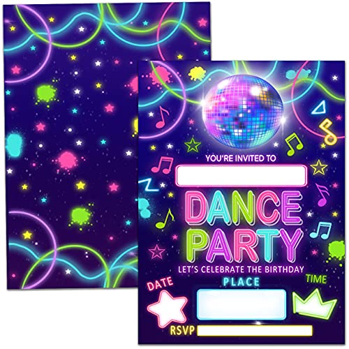 Dance Party Invitation Cards, Disco Birthday Party Invitation, Kids Party Celebration, 20 Cards With 20 Envelopes – (wuhui01)