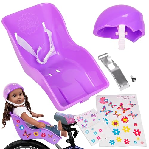 The Original Doll Bicycle Seat & Helmet Pack (Purple)-Attachment Accessory for All 18'-22' Dolls & Stuffed Animals-Decorate Yourself Decals! Kids Gift, Fits Most Bikes Compatible with American Girl