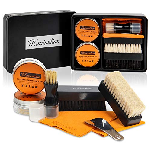 MAXIMILIAN Horsehair Shoe Shine Dauber & Conditioning Cream Polish Set, Rejuvenate Leather Footwear, Shine & Restore