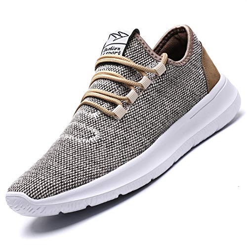 KEEZMZ Men's Running Shoes Fashion Breathable Sneakers Mesh Soft Sole Casual Athletic Lightweight (12, Beige)