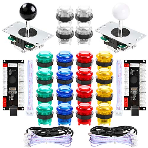 Hikig 2 Player LED Arcade Games DIY Parts Kit 2X USB Encoders + 2X Arcade Joysticks + 20x LED Arcade Buttons for Raspberry Pi and Windows