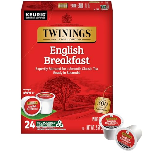 Twinings English Breakfast Black Tea K-Cup Pods for Keurig, 24 Count (Pack of 1), Smooth, Flavourful, Robust, Caffeinated, Enjoy Hot or Iced | Packaging May Vary