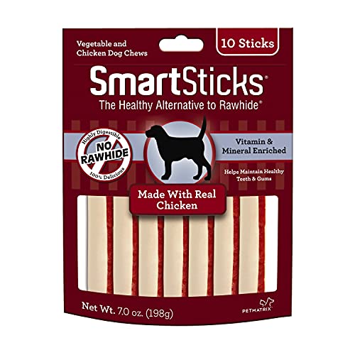 SmartBones SmartSticks, Treat Your Dog to a Rawhide-Free Chew Made With Real Chicken and Vegetables,10 sticks