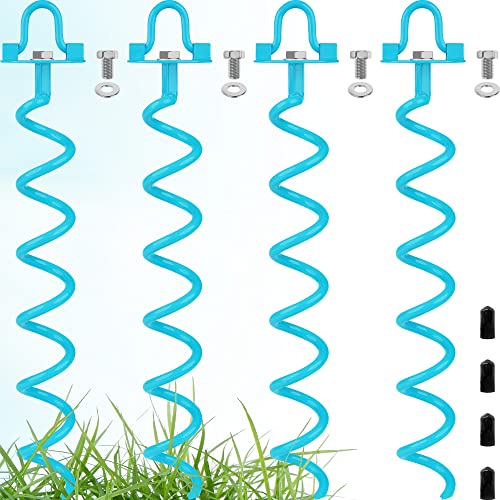 16' Ground Anchors Screw in- Spiral Ground Anchor Easy to Use with Drill, Earth Anchors Heavy Duty for Securing Camping Tents, Shed, Trampoline, Swing Sets - 4 Pack, Rust Resistant, 475 lbs Force