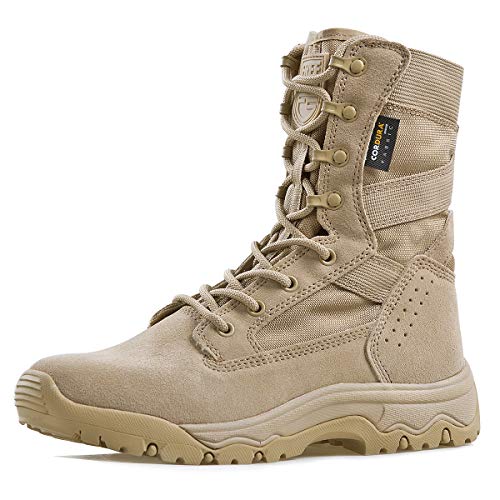 FREE SOLDIER Men's Tactical Boots 8 Inches Lightweight Combat Boots Durable Suede Leather Military Work Boots Desert Boots (Tan, 8.5)