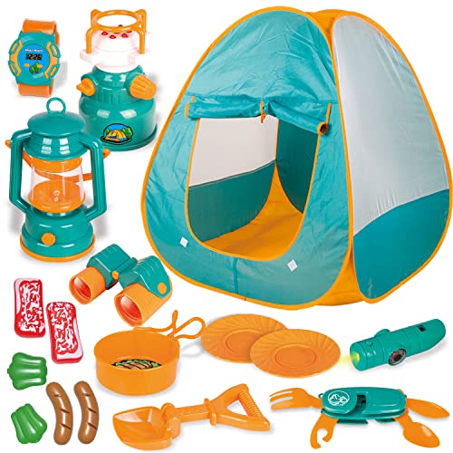 FUN LITTLE TOYS Pop Up Tent with Kids Camping Gear Set, Kids Play Tent Outdoor Toys Camping Tools Set for Kids