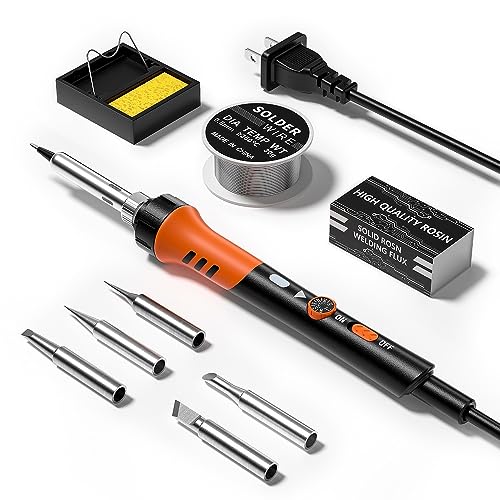 60W Adjustable Temperature Soldering Iron Kit - 9-in-1 With 5 Tips, Solder Wire Stand for Soldering and Repair