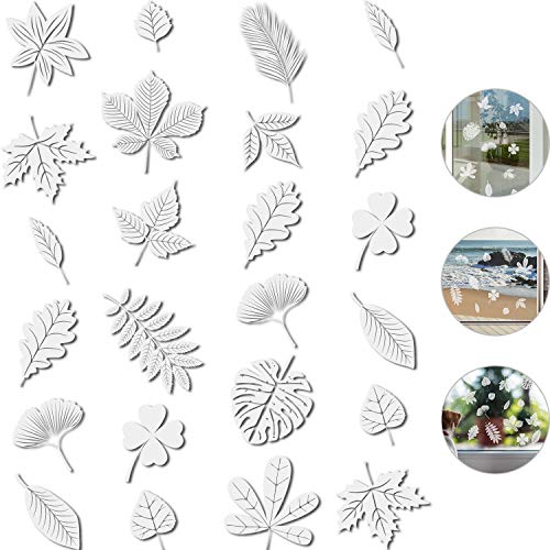 32 Pieces Window Strike Prevention Stickers Decals Anti Collision Window Clings Hummingbird Butterfly Leaf Shapes Stickers Window Stickers Prevent Bird Strikes on Glass (Leaf Style)