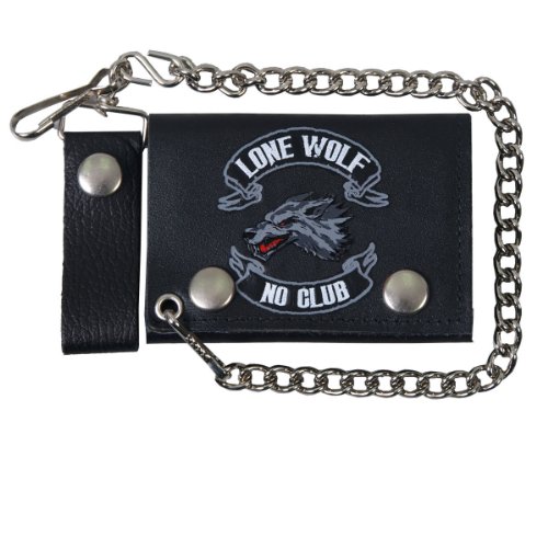 Hot Leathers (WLB1007 Black, 4' Lone Wolf Tri-Fold Wallet
