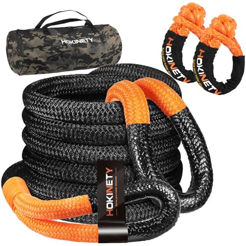 HOKINETY Kinetic Recovery Tow Rope: 1.26' x 30ft 55000LBS Snatch Strap with Soft Shackles Heavy Duty Offroad Towing Straps Kit for Trucks SUV UTV ATV Tractor Car Jeep - Black
