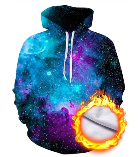 uideazone Men Women's Graphic Hoodies Galaxy Nebula Fleece 3D Print Space Comfy Pullover Hooded Sweatshirt with Big Pocket