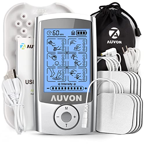 AUVON Rechargeable TENS Unit Muscle Stimulator, 24 Modes 4th Gen TENS Machine with 8pcs 2'x2' Premium Electrode Pads for Pain Relief