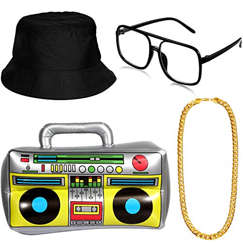 meekoo Hip Hop Costume Kit, Hat Sunglasses Gold Chain 80s/ 90s Rapper Accessories