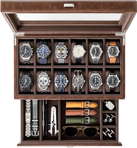 TAWBURY 12 Slots Watch Box Organizer for Men – Luxury Watch Display Case for Men | 12 Slot Watch Organizer | Mens Watch Case 12 Slot | Watch Storage Case for Men