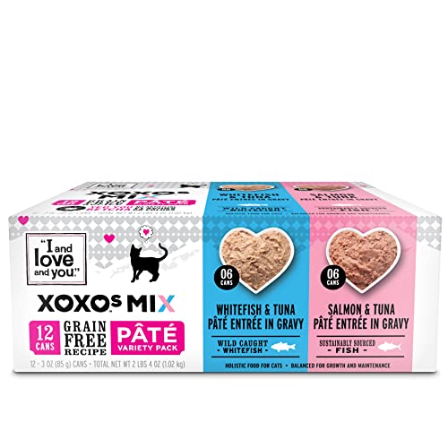 I AND LOVE AND YOU' XOXOs Canned Wet Cat Food, Whitefish and Tuna/Salmon and Tuna Pate, Grain Free, Real Meat, No Fillers, 3 oz Cans, Pack of 12 Cans