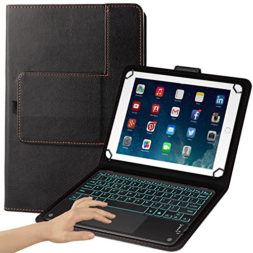eoso TouchPad Keyboard case for 9',9.7',10.1',10.2',10.5',10.9',11' Tablets,2-in-1 Bluetooth Wireless Keyboard with Touchpad,7 Colors Backlit & Leather Folio Cover(Black)