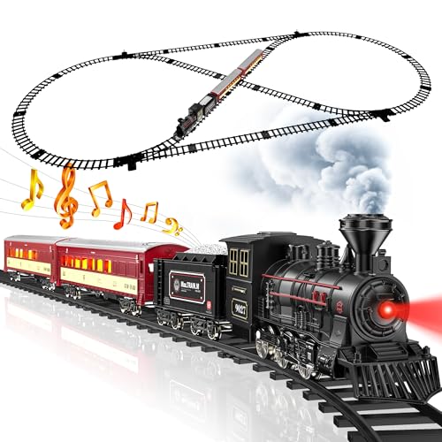 Hot Bee Train Set for Boys - Metal Electric Train Toys w/Luxury Tracks & Glowing Passenger Carriages, Alloy Toy Train w/Steam Locomotive, Model Trains for 3 4 5 6 7 8+ Year Old Kids Birthday Gifts