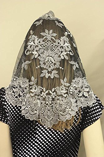 Silver Black Spanish Veils and Mantillas Catholic Church Chapel Lace Large -SBSP