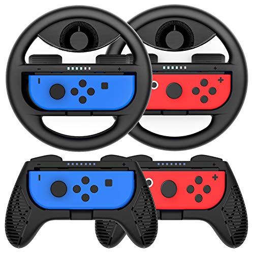 Grip for Switch Controller - 4 Pack Racing Steering Wheel Switch Controller Game Grip Handle Kit Fit for Switch Joycon Controllers (Black)