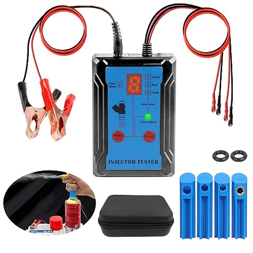 Fuel Injector Tester Cleaner Tool Kit 8 Pulse Modes Injector Tester 2 Fuel Injector Test Simultaneously DIY Cleaning Tools with 40in Power Cord,4 Injector Cleaner Adapters,Short Circuit Protection 12V
