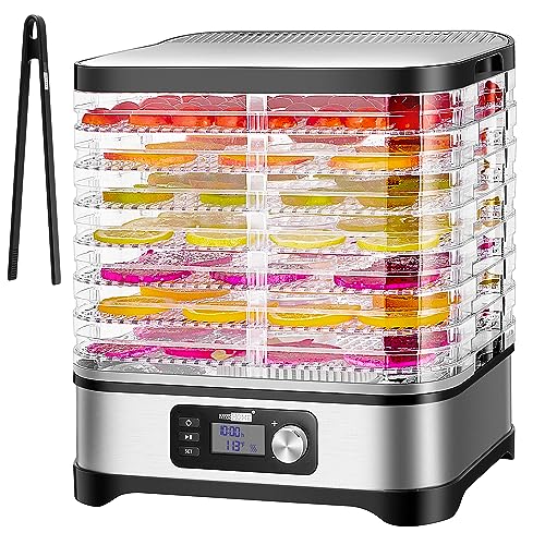 VIVOHOME Electric 400W 8 Trays Food Dehydrator Machine with 48H Timer and Temperature Control 95-176℉, BPA Free, Fine-meshed Plastic Sheet and Silicone Trivet Tong Included