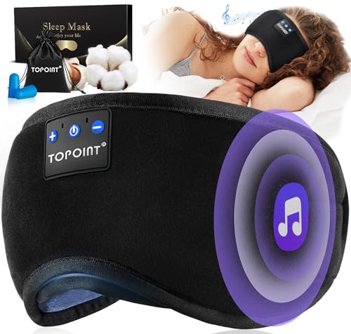 TOPOINT Sleep Mask with Headphones Bluetooth 5.2 Wireless, Sleep Headphone with Microphone Built-in HD Speakers Music, Eye Mask for Sleeping Travel Meditation for Men Women Girl Cool Gadgets