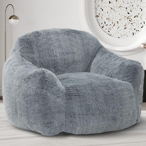 Homguava Giant Bean Bag Chair,Bean Bag Sofa Chair with Armrests, Bean Bag Couch Stuffed High-Density Foam, Plush Lazy Sofa Comfy Chair,Large BeanBag Chair for Adults in Livingroom,Bedroom (Grey)