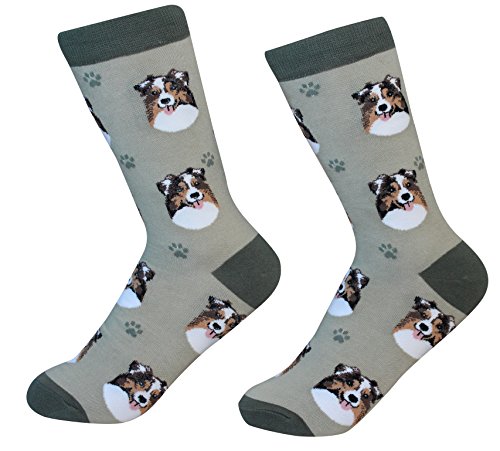 Australian Shepherd Socks - Fun Unisex Socks - Crazy Pet Lover - Novelty Socks Funny Gifts for Dog Lovers - Cute Dog Pattern - Casual Crew Socks - One Size Fits most
