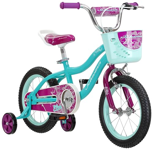 Schwinn Koen & Elm Toddler and Kids Bike, For Girls and Boys, 14-Inch Wheels, BMX Style, With Saddle Handle, Training Wheels Included, Chain Guard, and Front Basket, Teal