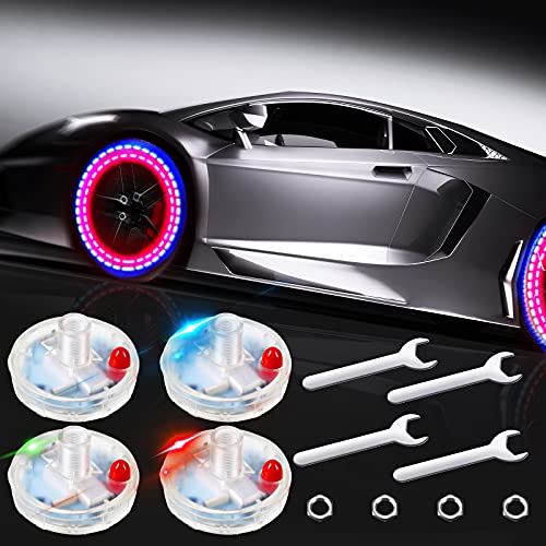 Frienda Car Tire Lights Wheel Valve Stem Lamp Cap Lights Car Solar Led Tire Lights Solar Energy Flashing Lights for Vehicles Car Motorcycles Bicycles (4 Pieces)