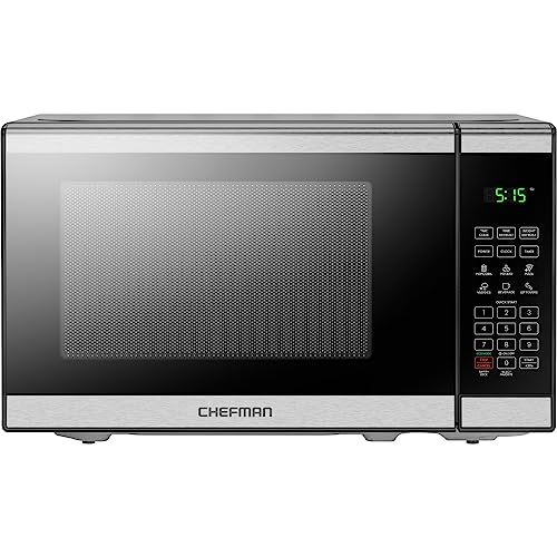 Chefman Countertop Microwave Oven 0.7 Cu. Ft. Digital Stainless Steel Microwave 700 Watts with 6 Auto Menus, 10 Power Levels, Eco Mode, Memory, Mute Function, Child Safety Lock, Easy Clean