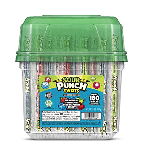Sour Punch Twists, 6' Individually Wrapped Soft & Chewy Candy Tub, 4 Fruit Flavors, 62.4 Oz