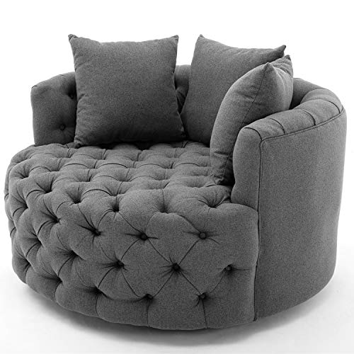 Familymill Modern Akili Swivel Accent Chair Barrel Chair for Living Room, Modern Leisure Chair, Linen Grey