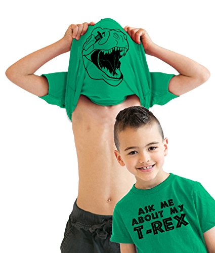Youth Ask Me About My Trex T Shirt Funny Cool Dinosaur Flip Graphic Print Kids Funny T Shirts Flip T Shirt for Kids Funny Dinosaur T Shirt Novelty T Shirts Green XL