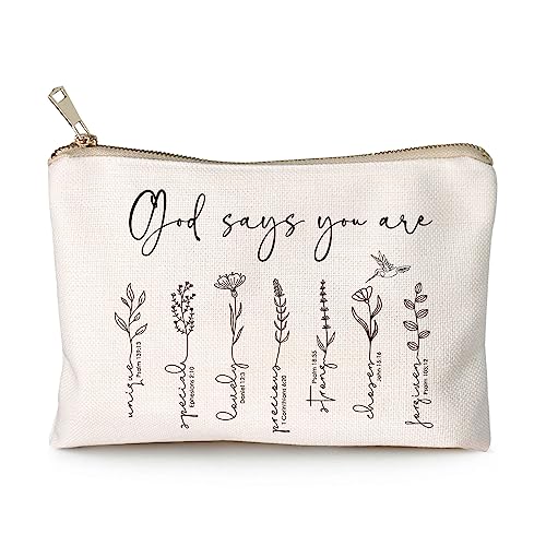 God Says You Are Cosmetic Bag, Christian Makeup Bag Bible Verse Floral Bible Verse Makeup Case for Women, Inspirational Cosmetic Bag, Sister Gifts, Affirmations Gifts (God says you are...)